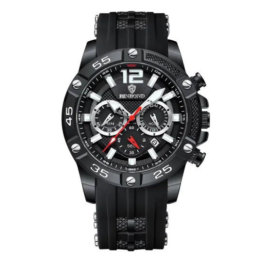 BINBOND Men's Chronograph Quartz Watch – Black